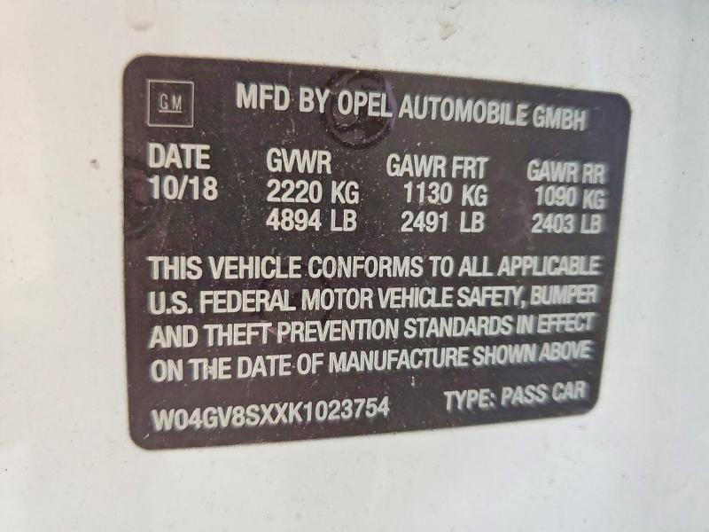 55513296 :رقم المزاد ، W04GV8SXXK1023754 vin ، 2019 Buick Regal Tourx مزاد بيع