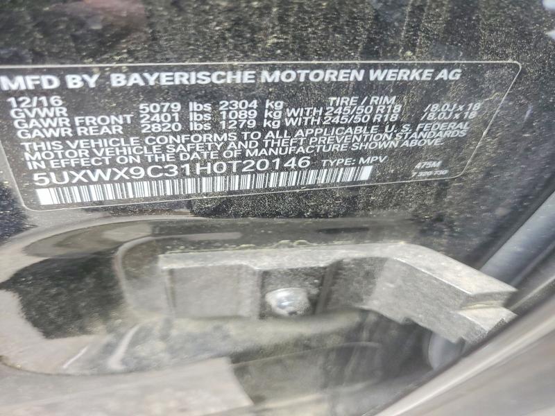 2017 Bmw X3 მანქანა იყიდება აუქციონზე, vin: 5UXWX9C31H0T20146, აუქციონის ნომერი: 57493966