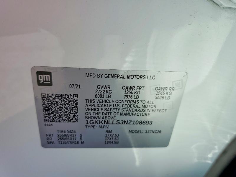 2022 Gmc Acadia მანქანა იყიდება აუქციონზე, vin: 1GKKNLLS3NZ108693, აუქციონის ნომერი: 57181536