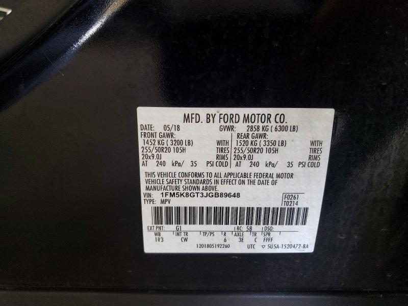 56855486 :رقم المزاد ، 1FM5K8GT3JGB89648 vin ، 2018 Ford Explorer مزاد بيع