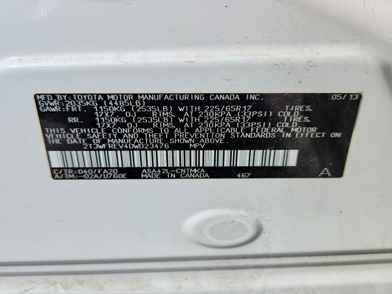 56092156 :رقم المزاد ، 2T3WFREV4DW023476 vin ، 2013 Toyota Rav4 مزاد بيع