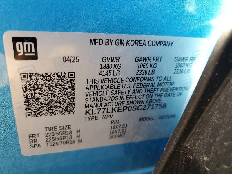 58415496 :رقم المزاد ، KL77LKEP0SC271758 vin ، 2025 Chevrolet Trax مزاد بيع