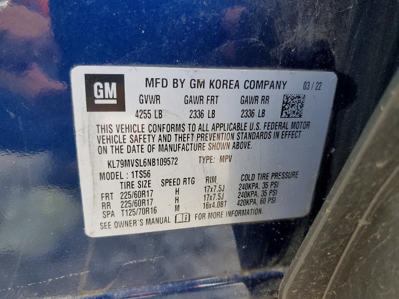 2022 Chevrolet Trailblazer მანქანა იყიდება აუქციონზე, vin: KL79MVSL6NB109572, აუქციონის ნომერი: 57506386