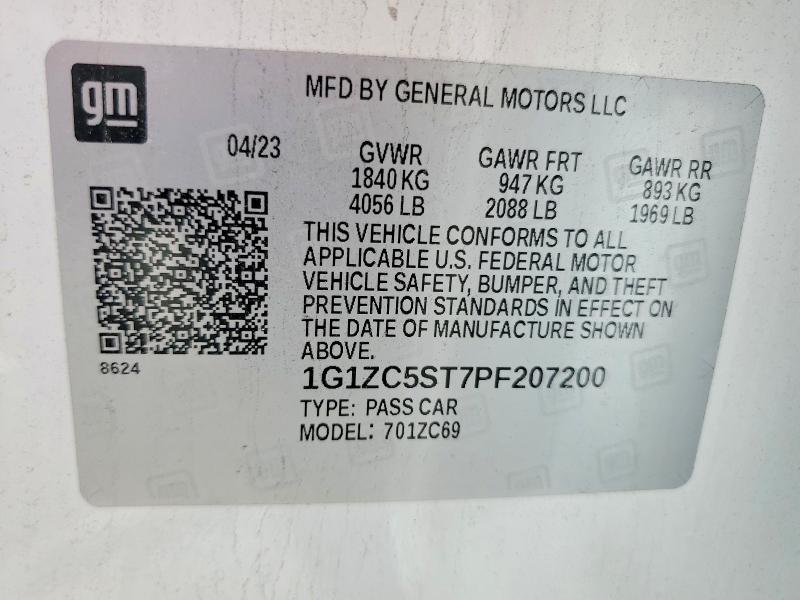2023 Chevrolet Malibu მანქანა იყიდება აუქციონზე, vin: 1G1ZC5ST7PF207200, აუქციონის ნომერი: 58498606