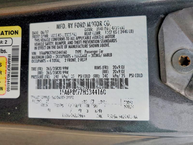 2017 Ford Mustang მანქანა იყიდება აუქციონზე, vin: 1FA6P8CF7H5344160, აუქციონის ნომერი: 58066016