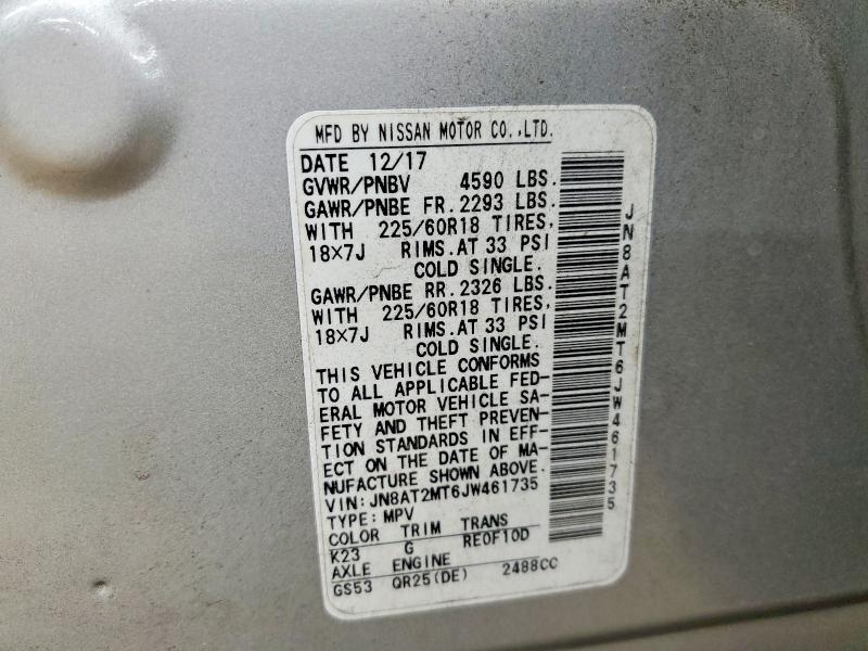 Продаж на аукціоні авто 2018 Nissan Rogue, vin: JN8AT2MT6JW461735, номер лоту: 56692416