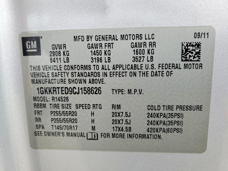 Продаж на аукціоні авто 2012 Gmc Acadia, vin: 1GKKRTED9CJ158626, номер лоту: 58036026