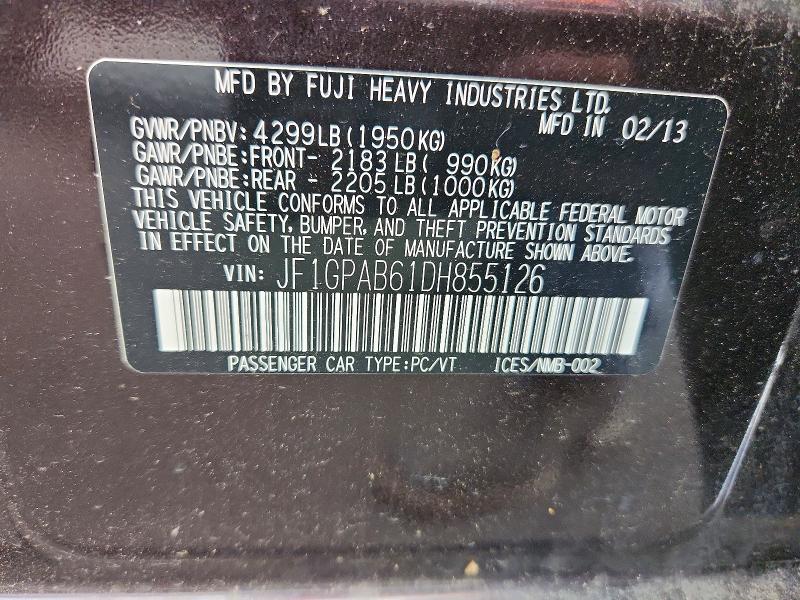 Aukcja sprzedaży 2013 Subaru Impreza, vin: JF1GPAB61DH855126, numer aukcji: 58156136