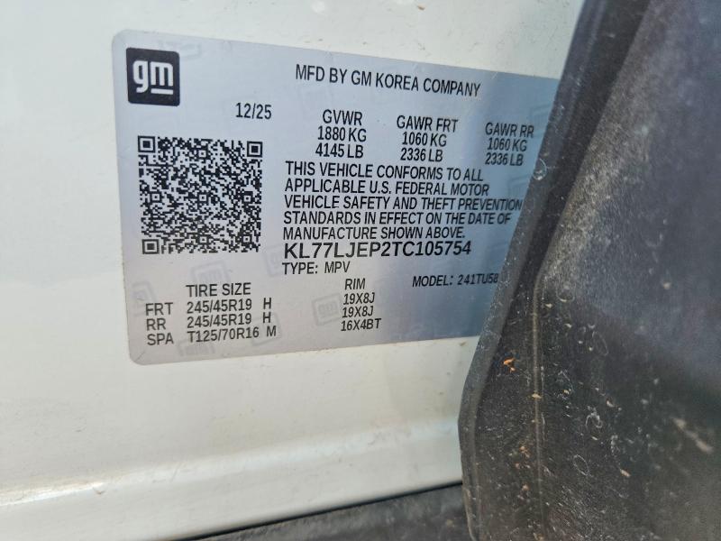 Aukcja sprzedaży 2026 Chevrolet Trax, vin: KL77LJEP2TC105754, numer aukcji: 59112226