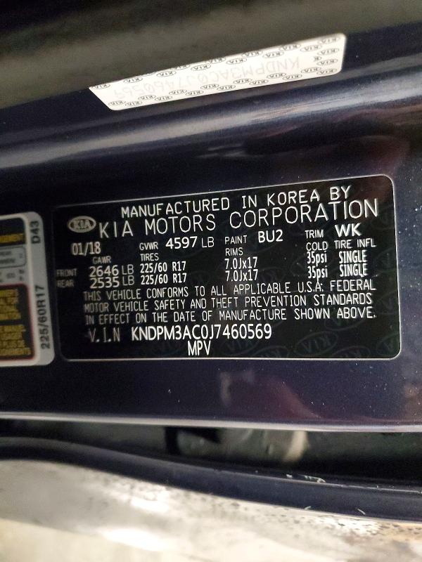 Продажа на аукционе авто 2018 Kia Sportage, vin: KNDPM3AC0J7460569, номер лота: 57854926