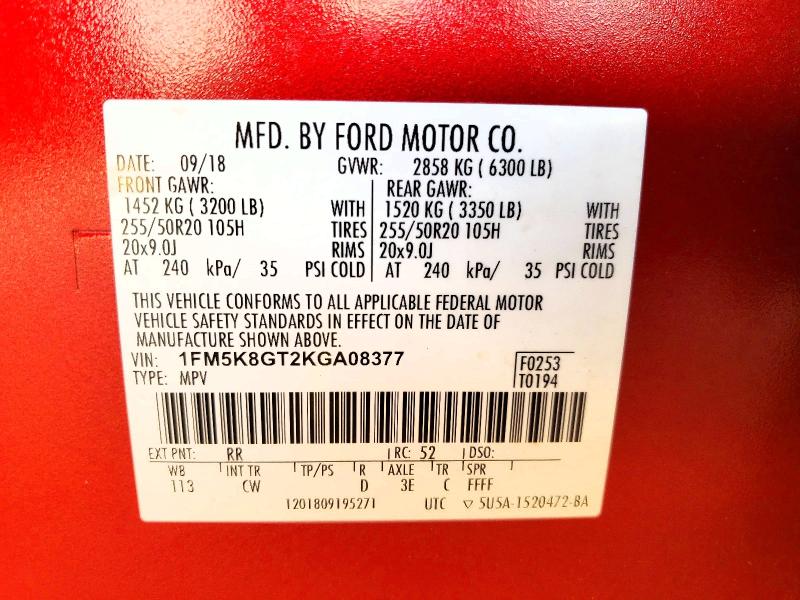 55871876 :رقم المزاد ، 1FM5K8GT2KGA08377 vin ، 2019 Ford Explorer مزاد بيع