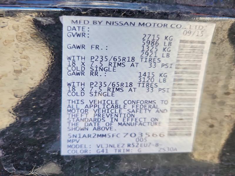 55744166 :رقم المزاد ، 5N1AR2MM5FC703566 vin ، 2015 Nissan Pathfinder مزاد بيع