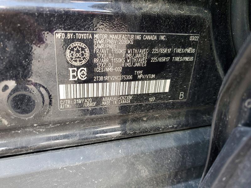 2022 Toyota Rav4 მანქანა იყიდება აუქციონზე, vin: 2T3B1RFV2NC275306, აუქციონის ნომერი: 58613486