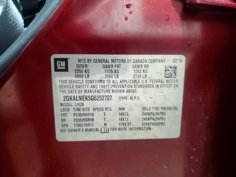 Aukcja sprzedaży 2016 Gmc Terrain, vin: 2GKALNEK5G6252707, numer aukcji: 58371636