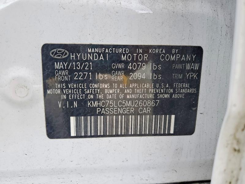 54821496 :رقم المزاد ، KMHC75LC5MU260867 vin ، 2021 Hyundai Ioniq مزاد بيع