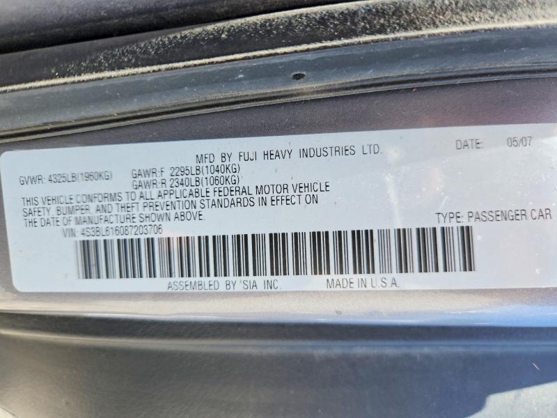 56256746 :رقم المزاد ، 4S3BL616087203706 vin ، 2008 Subaru Legacy مزاد بيع