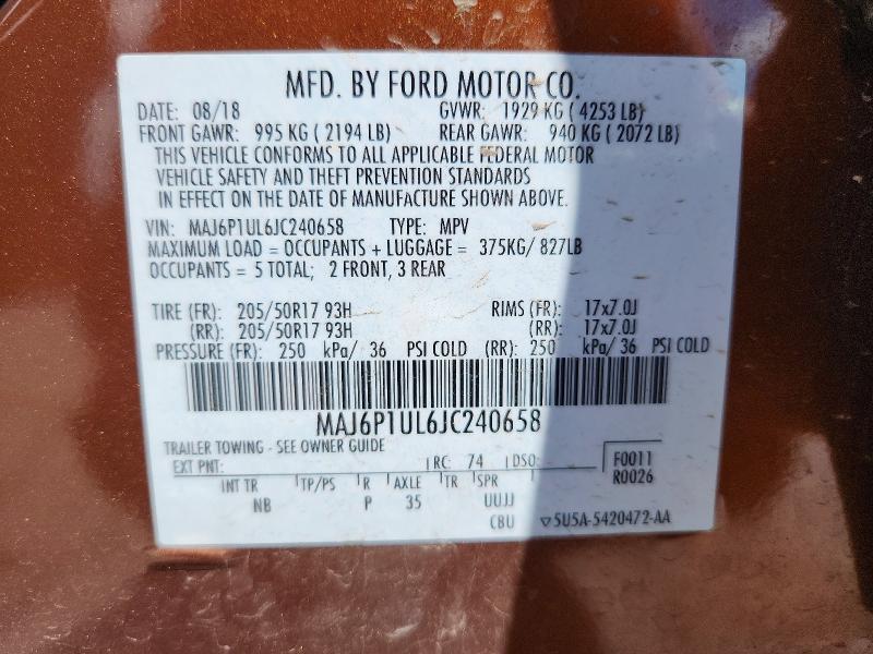 Продаж на аукціоні авто 2018 Ford Ecosport, vin: MAJ6P1UL6JC240658, номер лоту: 58257386