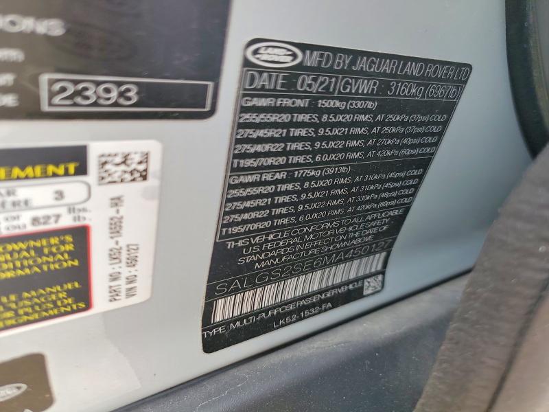 Продажа на аукционе авто 2021 Land Rover Range Rover, vin: SALGS2SE6MA450127, номер лота: 54002356