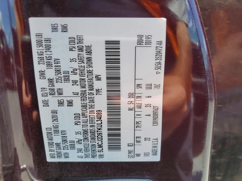 Aukcja sprzedaży 2019 Lincoln Mkc, vin: 5LMCJ2D97KUL34089, numer aukcji: 56333346