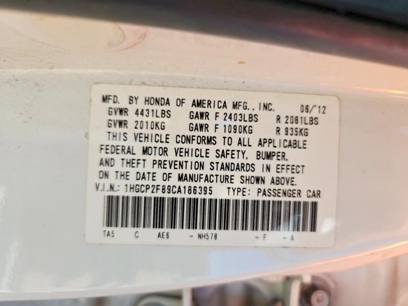 51293736 :رقم المزاد ، 1HGCP2F89CA186395 vin ، 2012 Honda Accord مزاد بيع