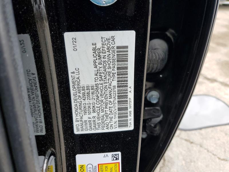 Aukcja sprzedaży 2022 Honda Accord, vin: 1HGCV1F57NA023768, numer aukcji: 57327116