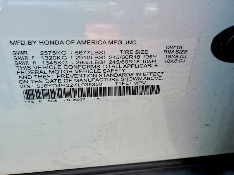 Продажа на аукционе авто 2019 Acura Mdx, vin: 5J8YD4H32KL035350, номер лота: 57705456
