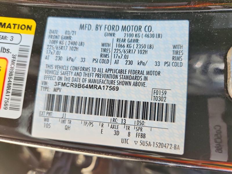 Продаж на аукціоні авто 2021 Ford Bronco Sport, vin: 3FMCR9B64MRA17569, номер лоту: 56764496