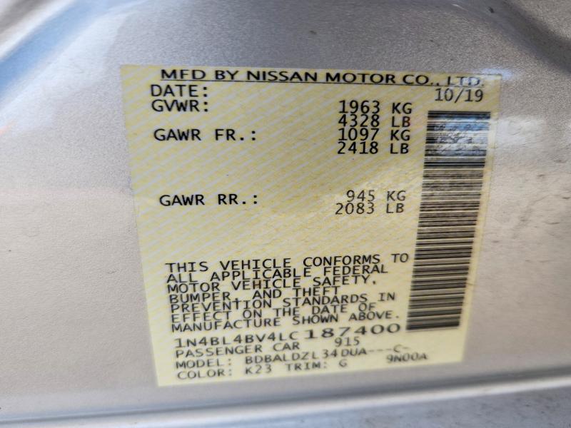 Aukcja sprzedaży 2020 Nissan Altima, vin: 1N4BL4BV4LC187400, numer aukcji: 58215776