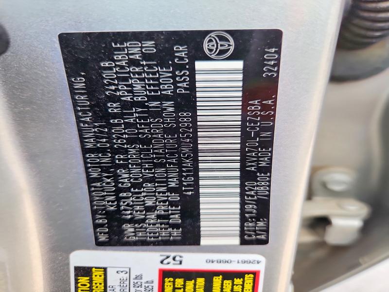 56739186 :رقم المزاد ، 4T1G11AK5MU452988 vin ، 2021 Toyota Camry مزاد بيع