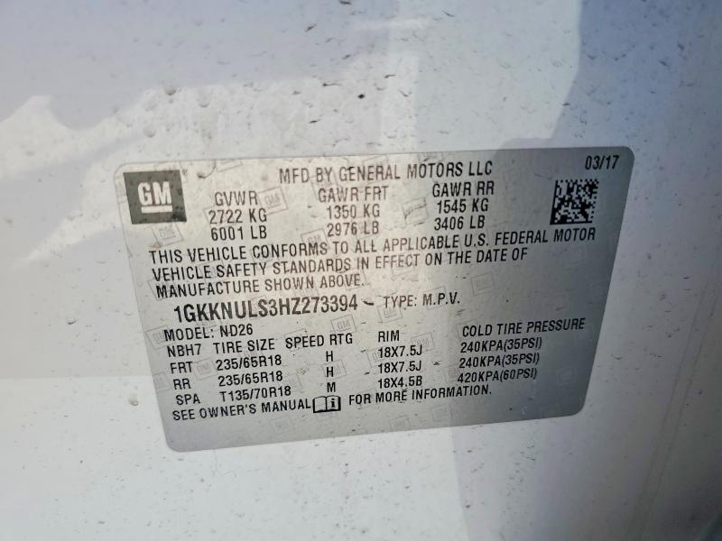 Aukcja sprzedaży 2017 Gmc Acadia, vin: 1GKKNULS3HZ273394, numer aukcji: 55978916