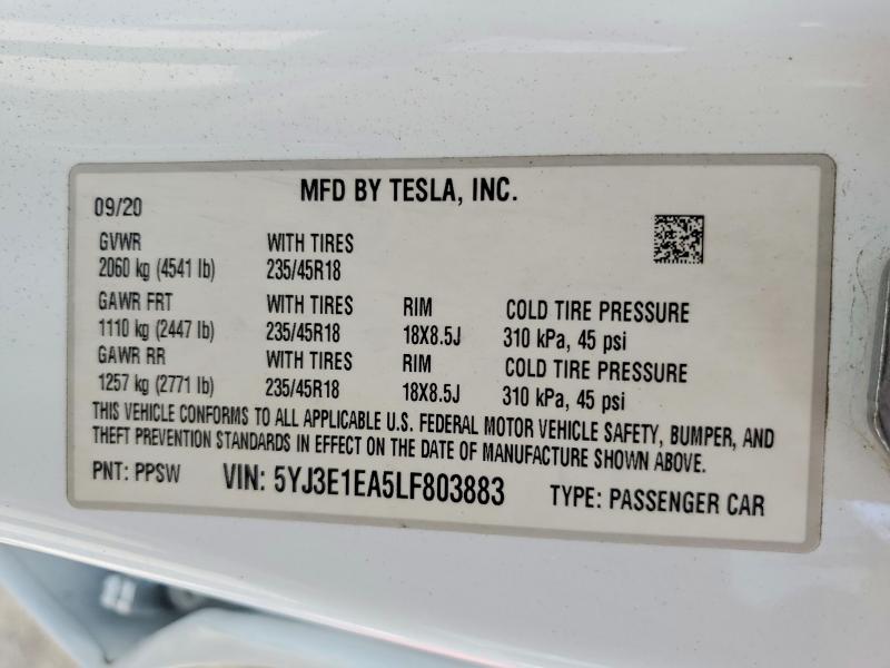 Aukcja sprzedaży 2020 Tesla Model 3, vin: 5YJ3E1EA5LF803883, numer aukcji: 58770876