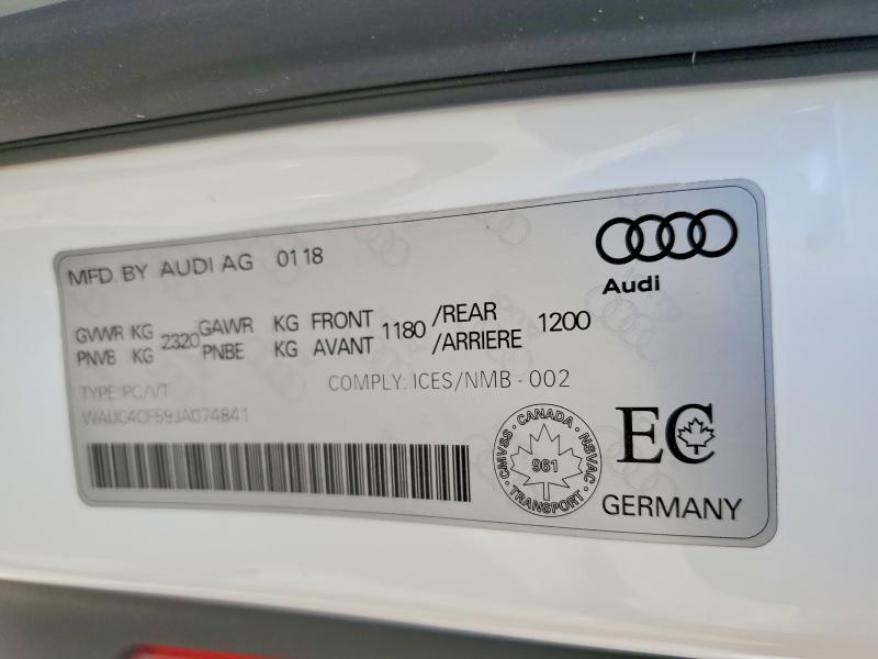 Продажа на аукционе авто 2018 Audi S5, vin: WAUC4CF59JA074841, номер лота: 56758296