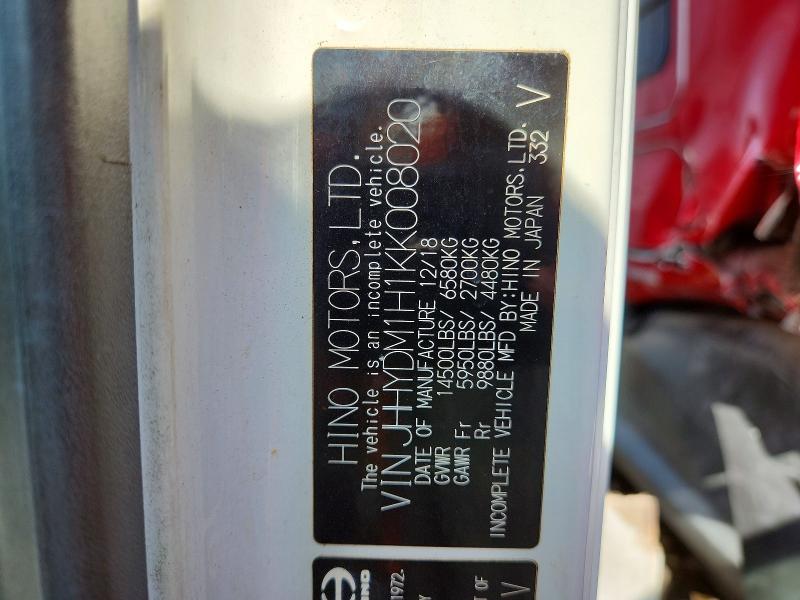 85989945 :رقم المزاد ، JHHYDM1H1KK008020 vin ، 2019 Hino 155 مزاد بيع