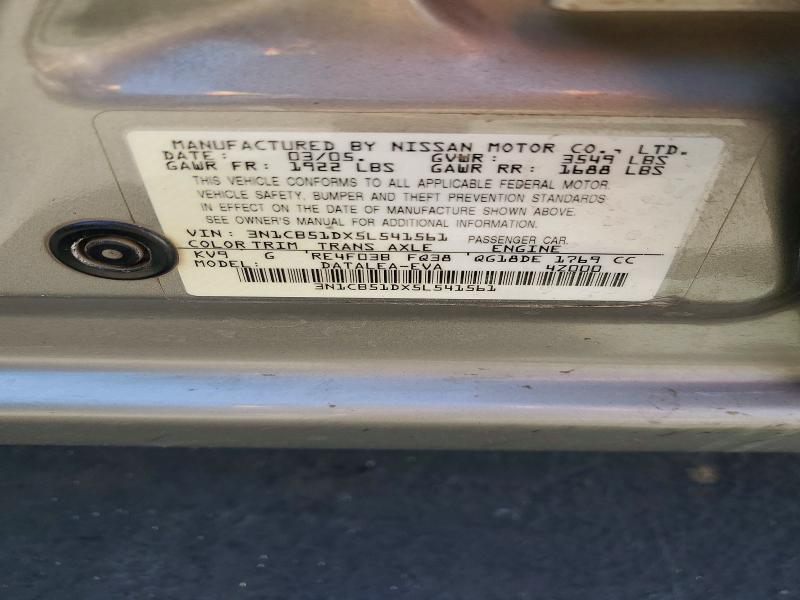 55791176 :رقم المزاد ، 3N1CB51DX5L541561 vin ، 2005 Nissan Sentra مزاد بيع