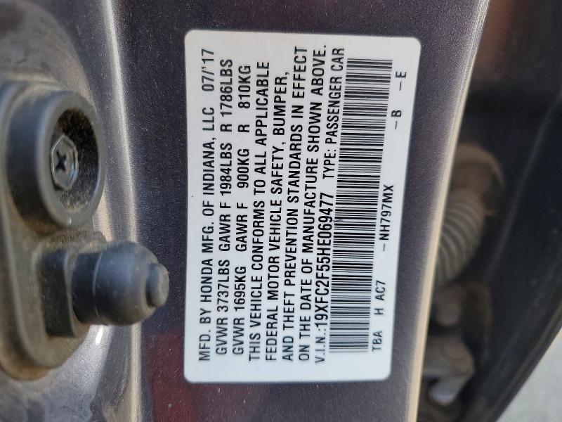 2017 Honda Civic მანქანა იყიდება აუქციონზე, vin: 19XFC2F55HE069477, აუქციონის ნომერი: 57776156