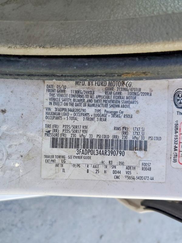 Продаж на аукціоні авто 2010 Ford Fusion, vin: 3FADP0L34AR390790, номер лоту: 56829586