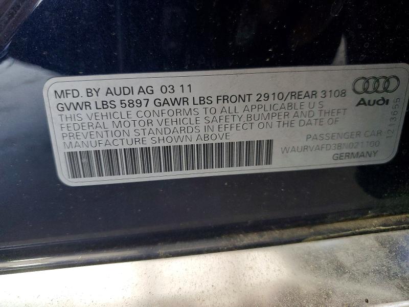 56939556 :رقم المزاد ، WAURVAFD3BN021100 vin ، 2011 Audi A8 مزاد بيع