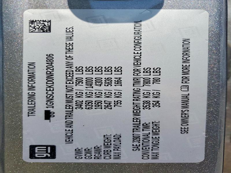 57230556 :رقم المزاد ، 1GNSCEKD0NR204806 vin ، 2022 Chevrolet Suburban مزاد بيع