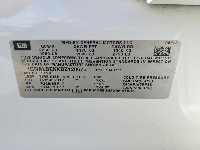 Aukcja sprzedaży 2013 Chevrolet Equinox, vin: 1GNALBEKXDZ128675, numer aukcji: 57940706