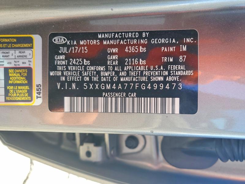 57884576 :رقم المزاد ، 5XXGM4A77FG499473 vin ، 2015 Kia Optima مزاد بيع