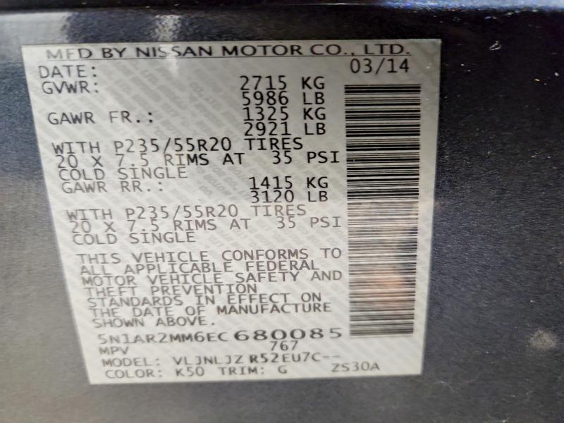 Aukcja sprzedaży 2014 Nissan Pathfinder, vin: 5N1AR2MM6EC680085, numer aukcji: 55690456