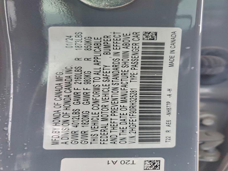 Продаж на аукціоні авто 2024 Honda Civic, vin: 2HGFE1F90RH325281, номер лоту: 56048986