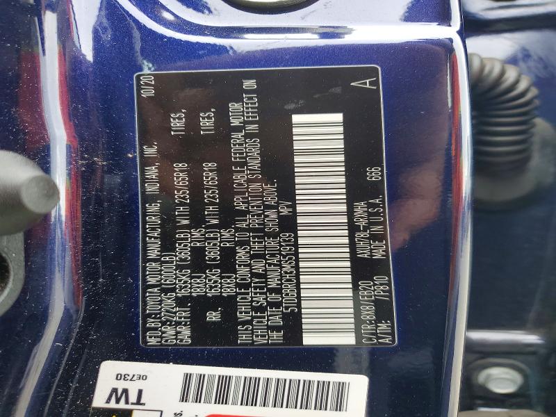 2021 Toyota Highlander მანქანა იყიდება აუქციონზე, vin: 5TDGBRCH3MS519139, აუქციონის ნომერი: 59600956