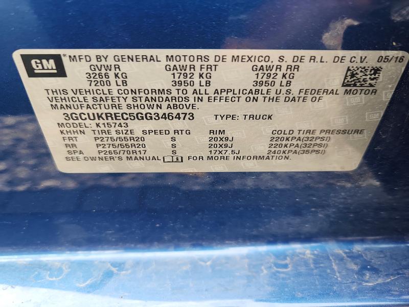 Продажа на аукционе авто 2016 Chevrolet Silverado, vin: 3GCUKREC5GG346473, номер лота: 58189496