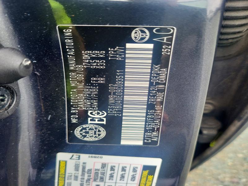58587436 :رقم المزاد ، 2T1BU40E09C093511 vin ، 2009 Toyota Corolla مزاد بيع