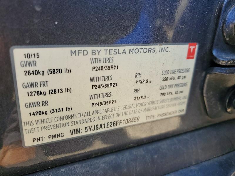 Aukcja sprzedaży 2015 Tesla Model S, vin: 5YJSA1E26FF108459, numer aukcji: 58371646