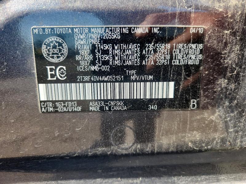 58548076 :رقم المزاد ، 2T3RF4DV4AW052151 vin ، 2010 Toyota Rav4 مزاد بيع