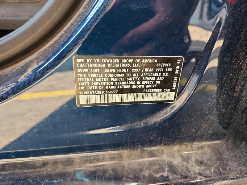 Продаж на аукціоні авто 2018 Volkswagen Passat, vin: 1VWBA7A38JC050777, номер лоту: 54897086