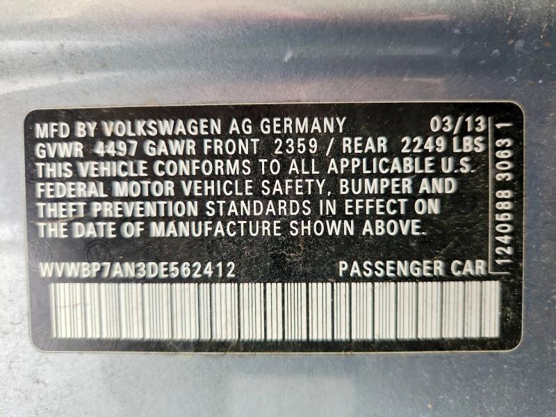 2013 Volkswagen Cc მანქანა იყიდება აუქციონზე, vin: WVWBP7AN3DE562412, აუქციონის ნომერი: 58075846
