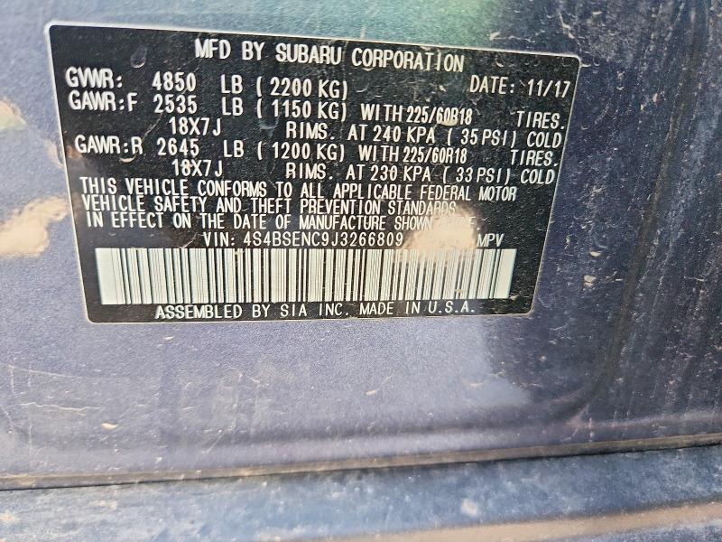 2018 Subaru Outback მანქანა იყიდება აუქციონზე, vin: 4S4BSENC9J3266809, აუქციონის ნომერი: 56004586